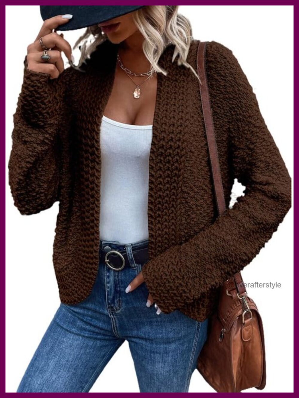 Chunky Knit Open Front Cardigan Long Sleeve Sweater Coat Loose Fit